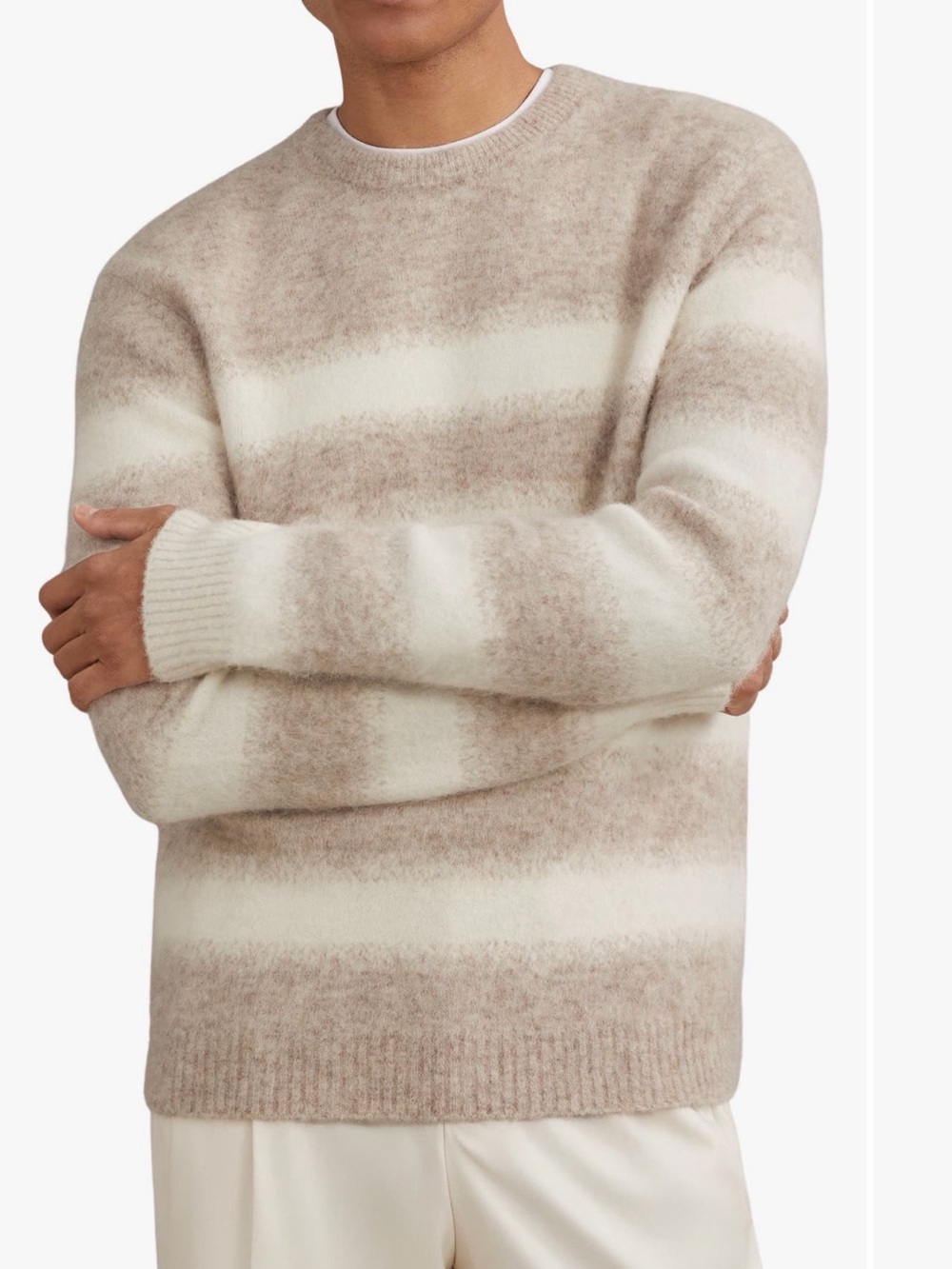 Reiss wool and alpaca Men's Striped Crewneck Sweater in Beige and Cream